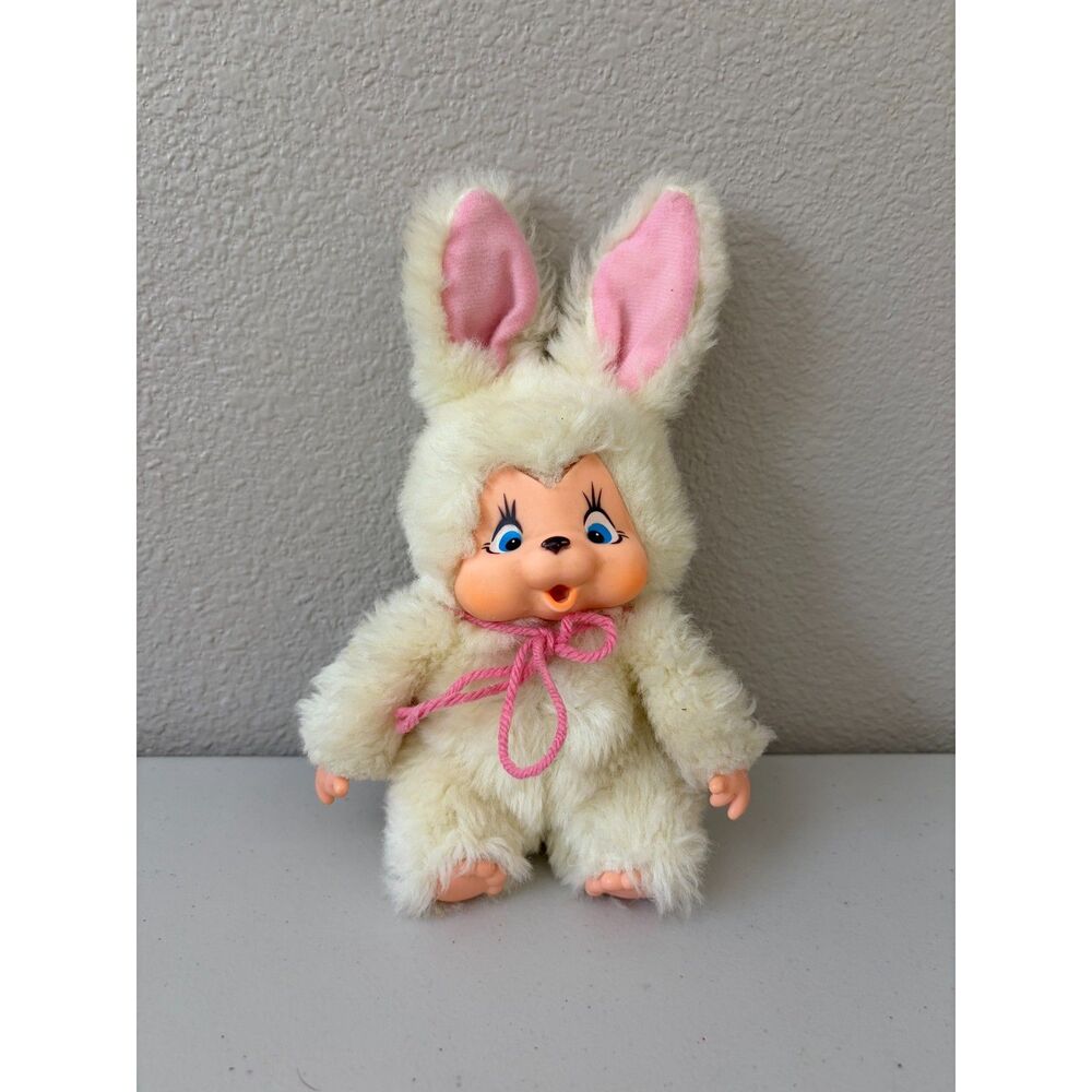 Vintage 1970–1980s Mid-Century Kitsch Rubber Face Taiwan Bunny Plush Doll Anime